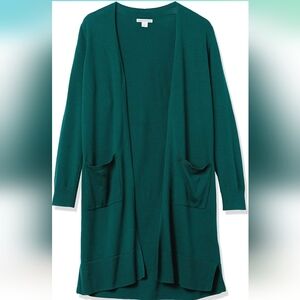 PLUS SIZE Women's Dark Green Open Front Cardigan With Pockets